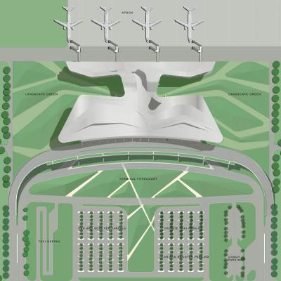 Landscape plan showing carpark, two levels of access roads and apron